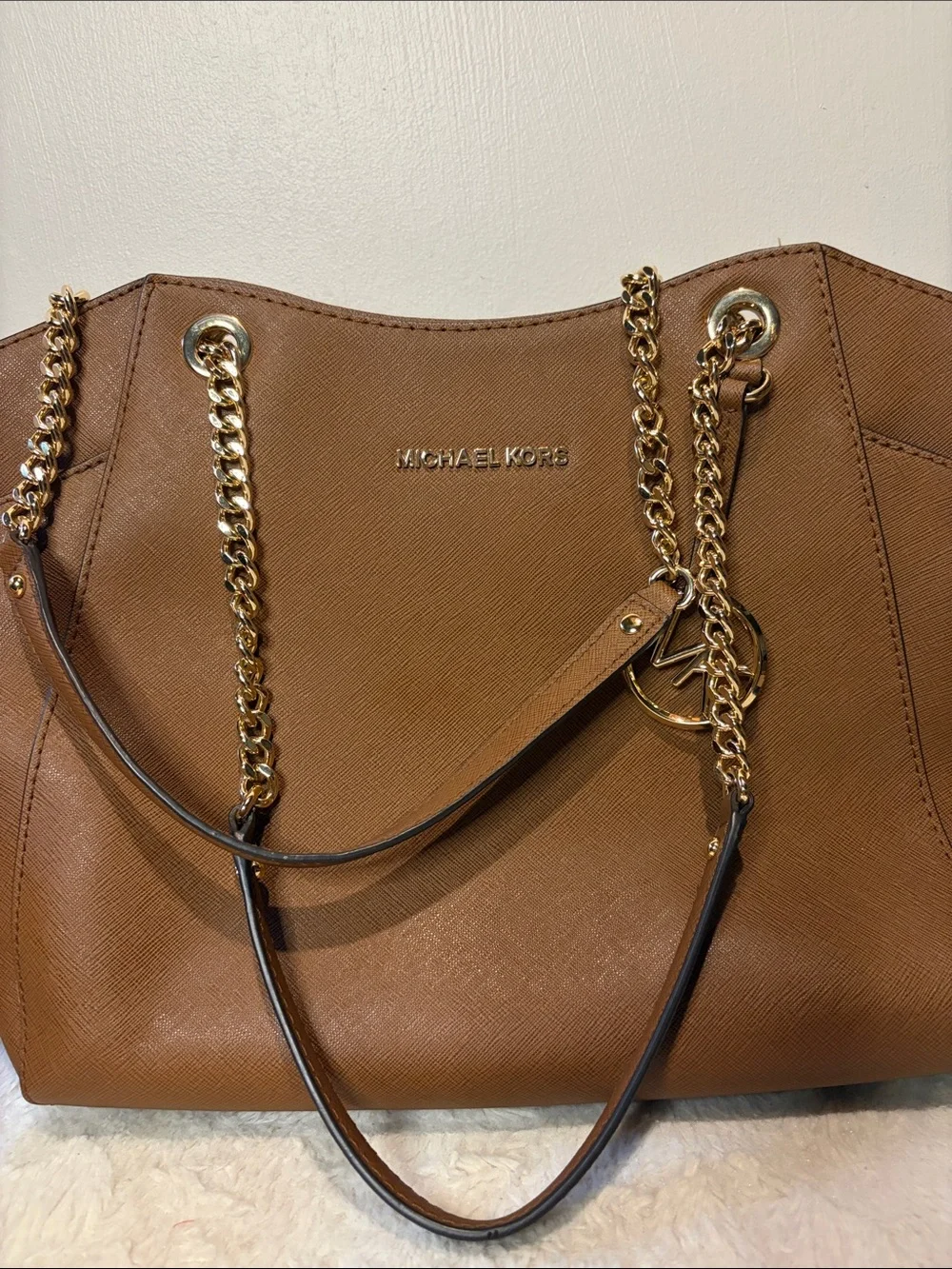Michael Kors Jet Set Travel Large Bag Chain Straps Brown Full Zip